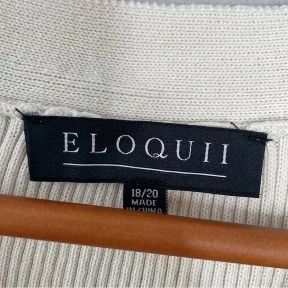 Eloquii Beige Long Sleeve Button Front Ribbed Sweater Knit Jumpsuit - Picture 7 of 12